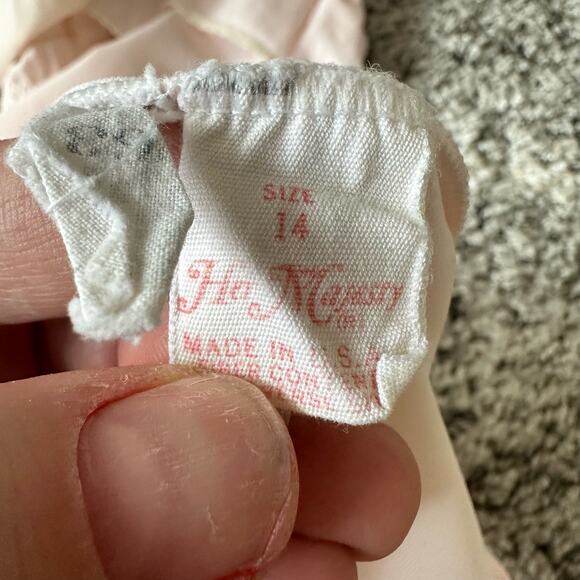 Vintage Her Majesty Blush Pink Smocked Ruffle Nightgown Satin Slip Chemise - Picture 9 of 13